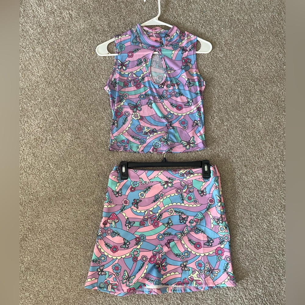 Sugar Thrillz Blooming with Love Skirt and Mesh Keyhole Top Set